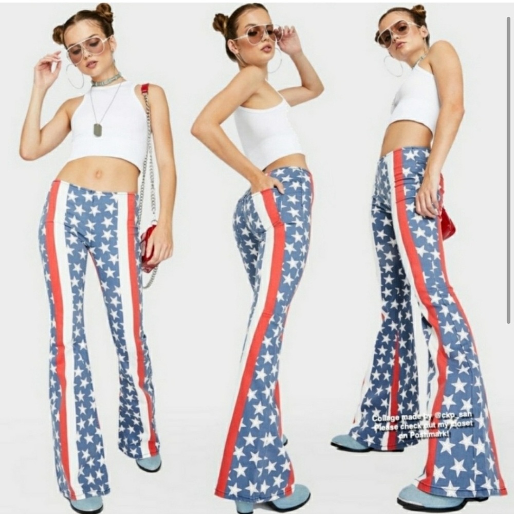 Free People Stars and Stripes Penny pull on style flare leg jeans